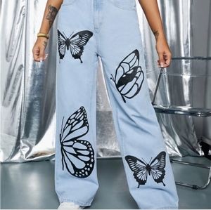 Simple Society baggy butterfly jeans